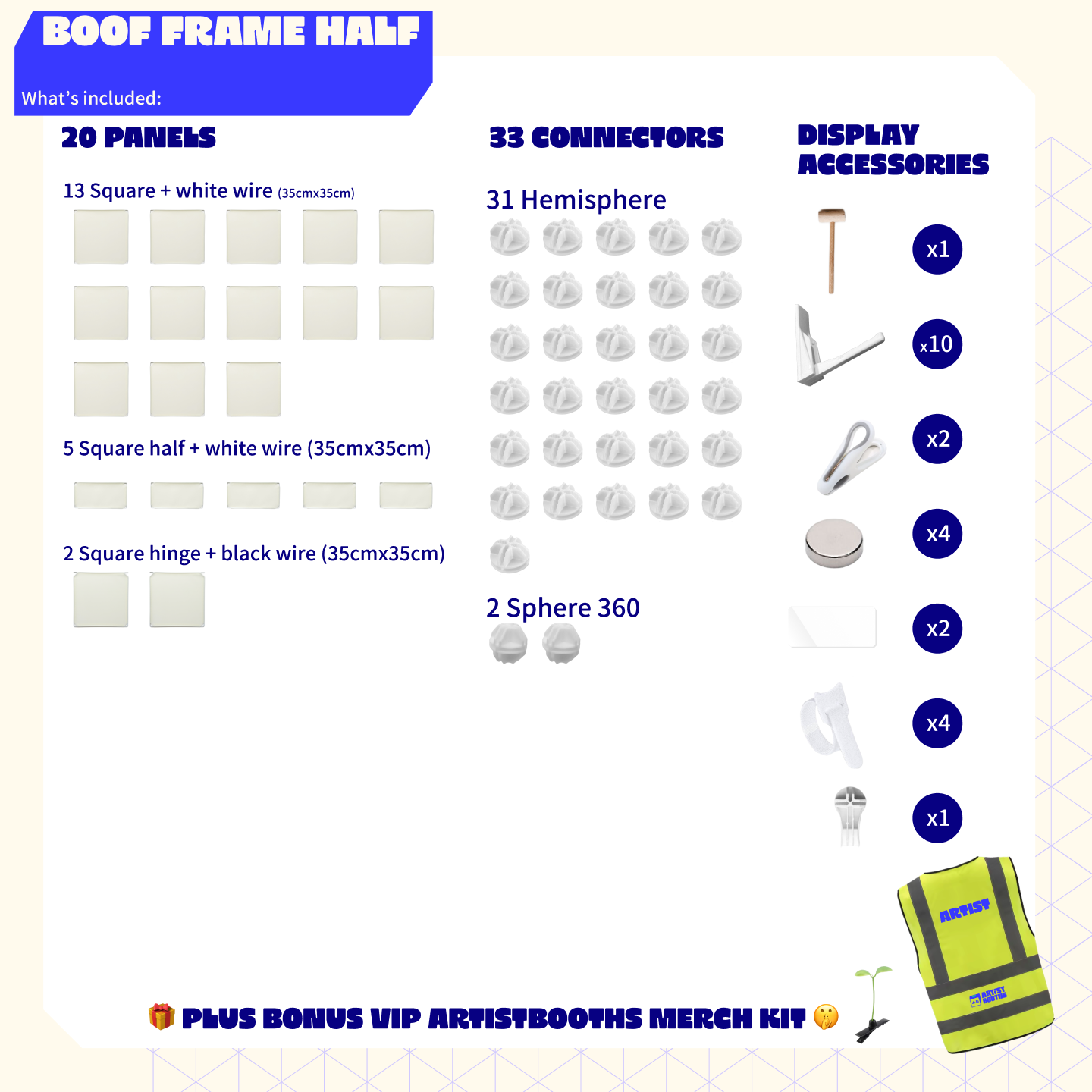 Overview of the Ivory White BOOF Frame Half bundle – a clean, modular artist alley setup.