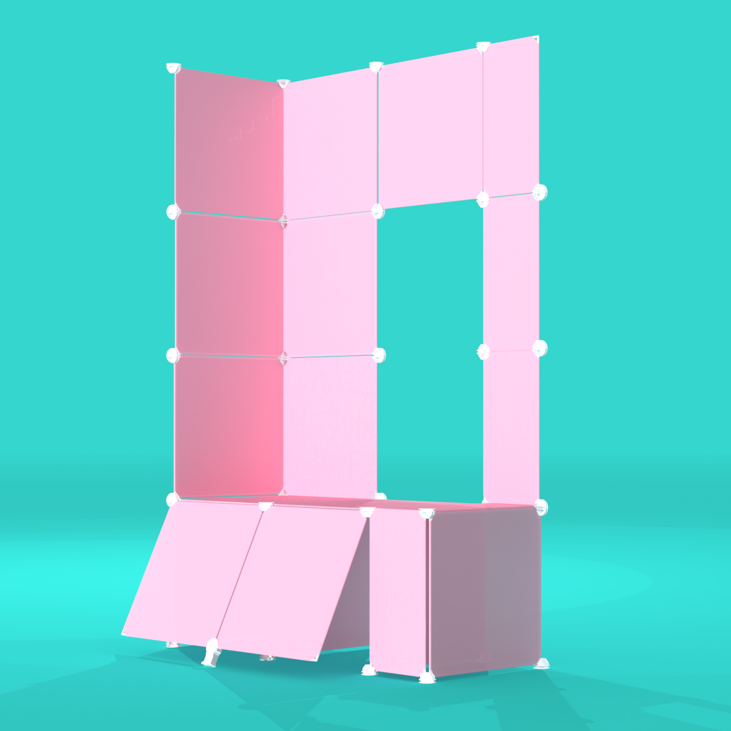 Cherry Blossom Pink BOOF Frame Half from the front top right – compact grid panel display for artist booths.