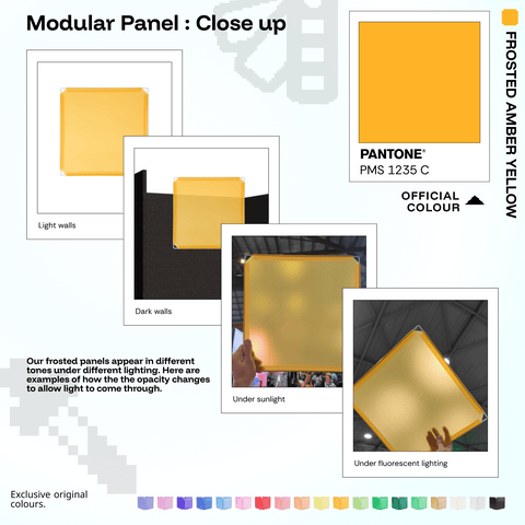 Frosted Amber Yellow modular panel close-up in different lighting