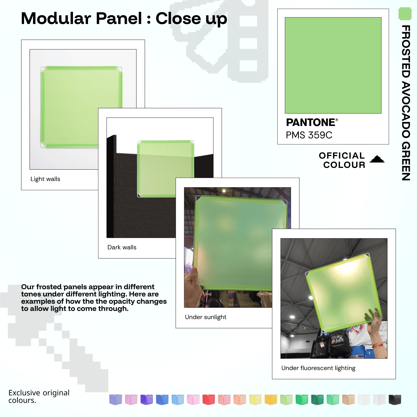 Shapeshift Base 46 Frosted Avocado Green (PMS 359C) modular panels shown in real life