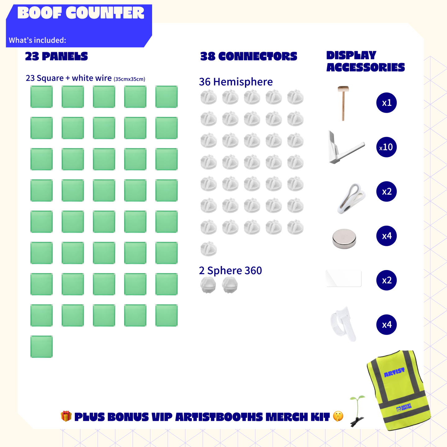 Mint Green Artist Alley booth bundle components shown laid out in a modular, lightweight, and flexible convention display setup.