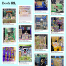 Real-life artist alley booths using Boofs modular panels in colors like Pine Green, Ivory White, Cobalt Blue, Avo Green, Mint Green, Cherry Blossom, and more. Artists display pins, keychains, charms, and prints at conventions with foldable hooks and self-serve layouts.
