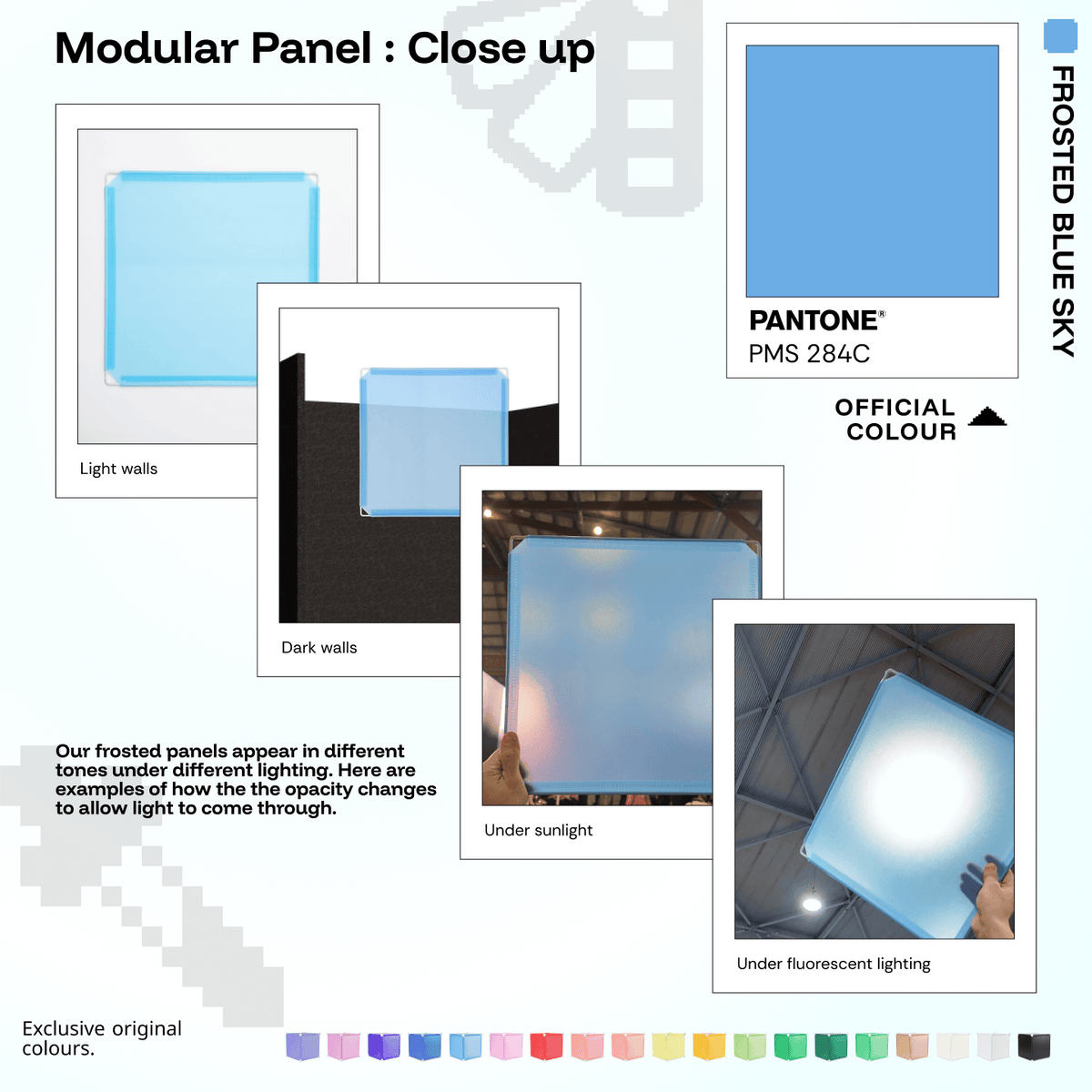 Shapeshift Base 46 Frosted Blue Sky (PMS 284C) modular panels shown in real life