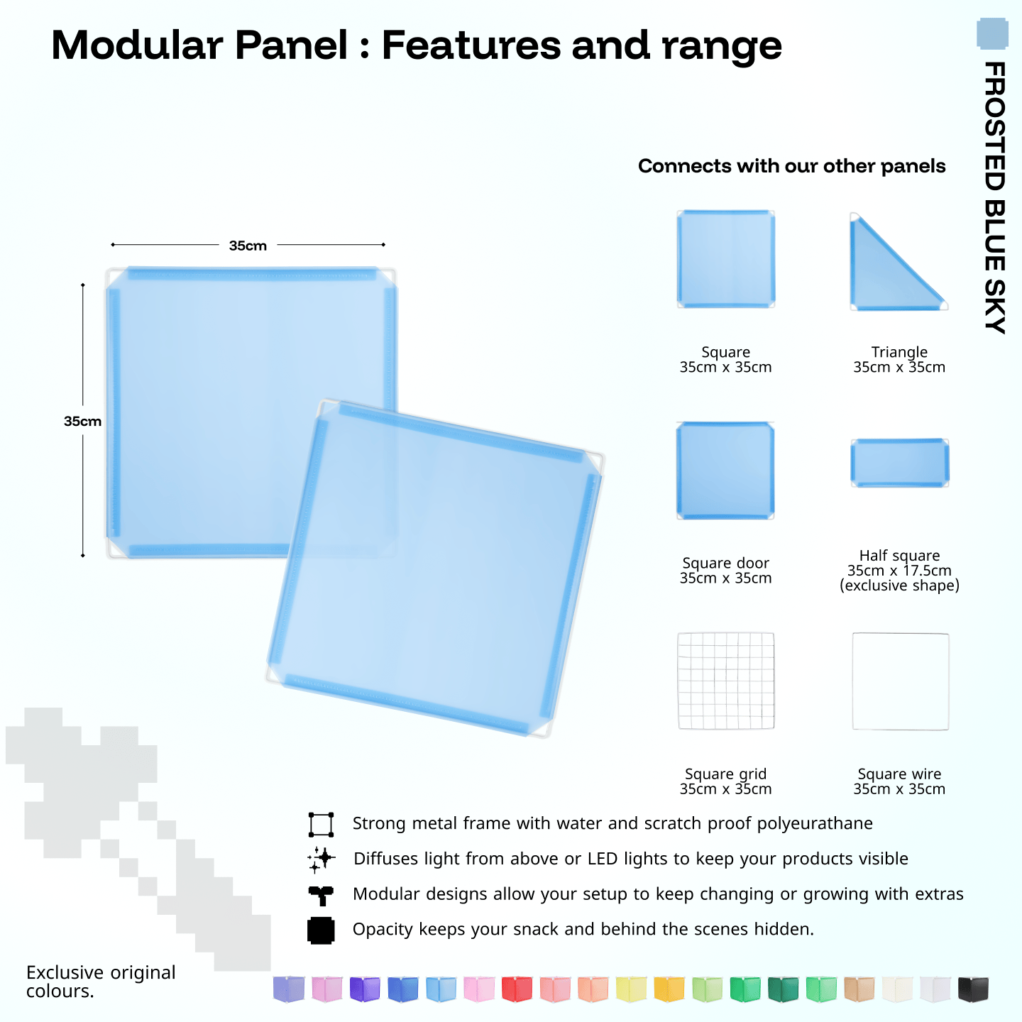 Shapeshift Base 46 Frosted Blue Sky (PMS 284C) modular panel close-up features