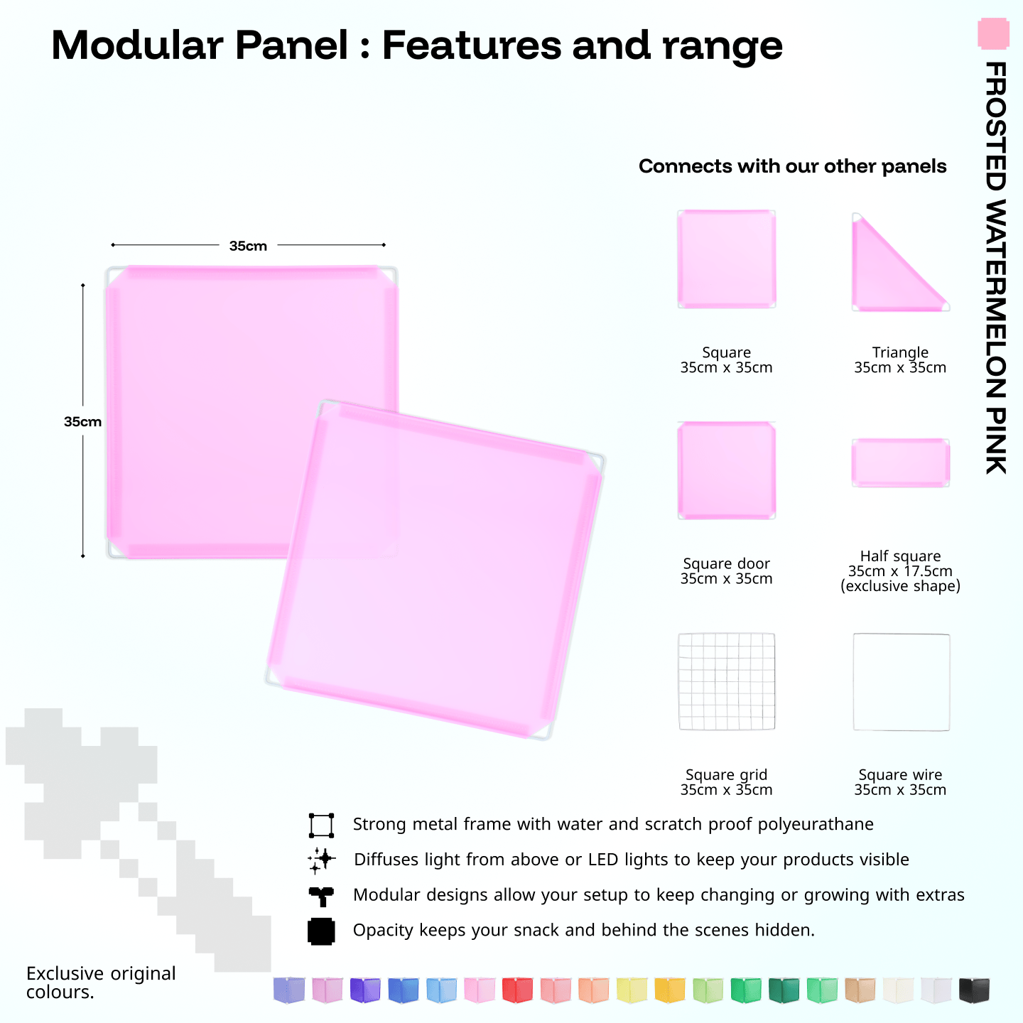Shapeshift Base 46 Frosted Watermelon Pink (PMS 210 C) modular panel close-up features