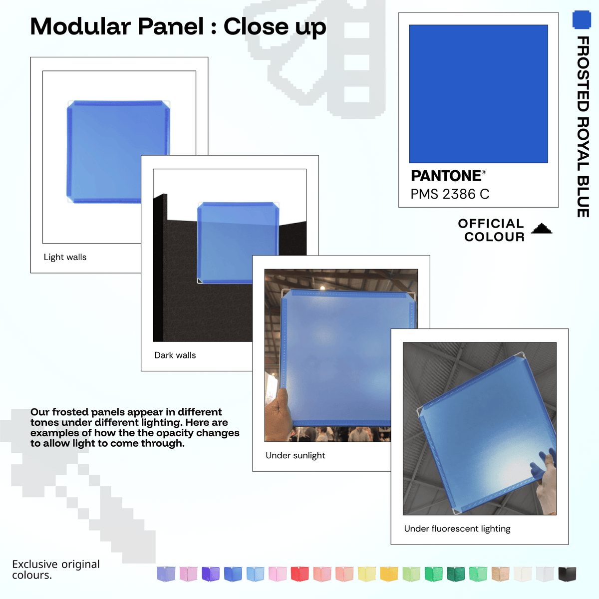 Shapeshift Base 46 Frosted Royal Blue (PMS 2386 C) modular panels shown in real life