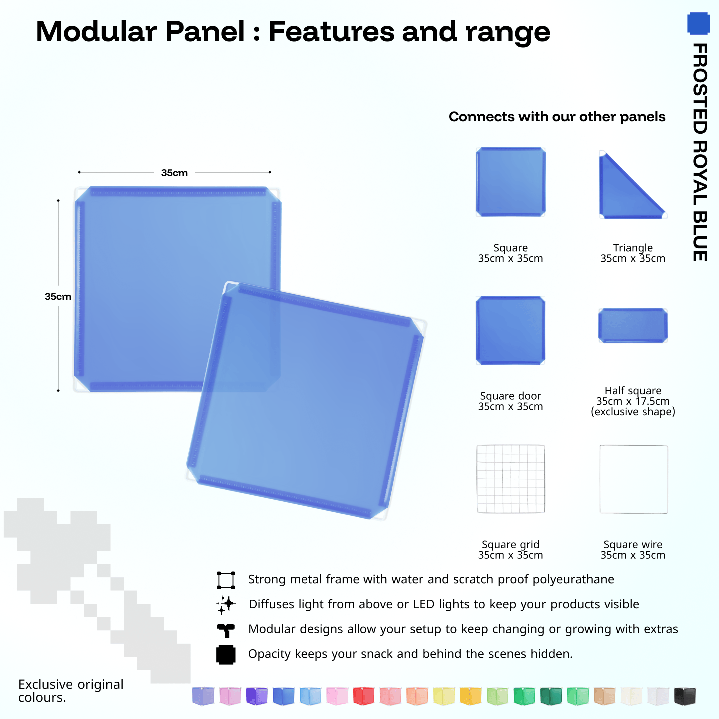 Shapeshift Base 46 Frosted Royal Blue (PMS 2386 C) modular panel close-up features