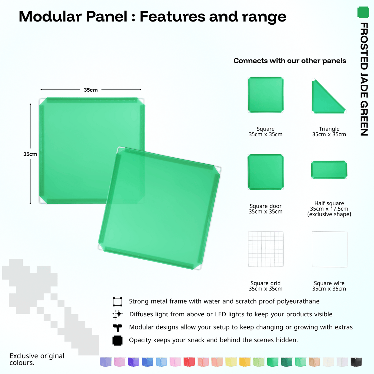 Shapeshift Base 46 Frosted Jade Green (PMS 7739 C) modular panel close-up features