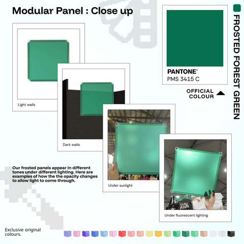 Frosted Forest Green modular panel close-up in different lighting