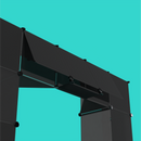 Portable gallery-style kiosk for artist conventions, featuring modular wire grid panels, reusable connectors, and customizable display options for conventions
