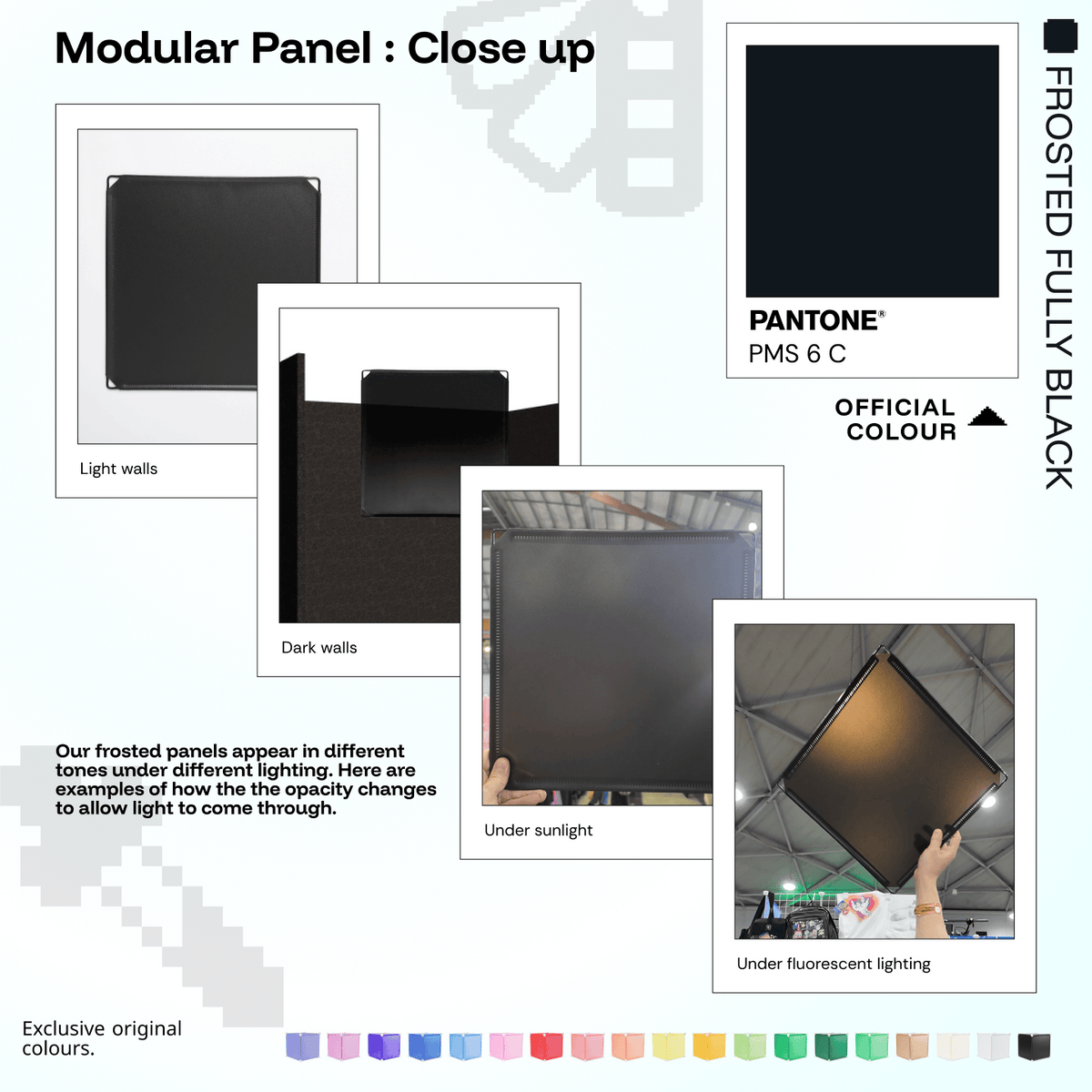 Shapeshift Base 46 Frosted Fully Black (PMS 6 C) modular panels shown in real life