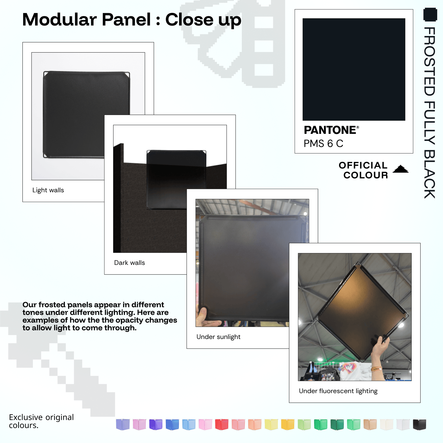 Shapeshift Base 46 Frosted Fully Black (PMS 6 C) modular panels shown in real life