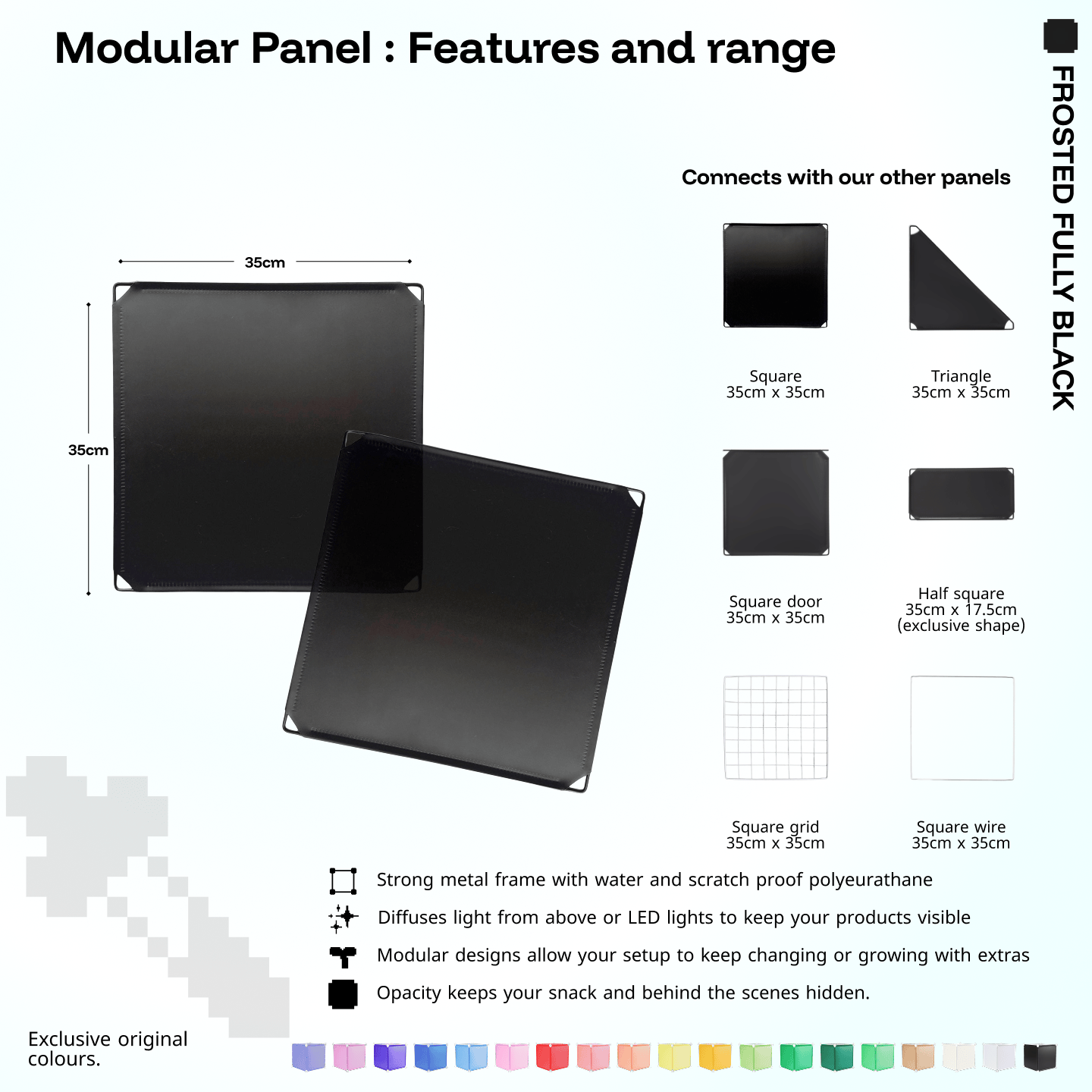 Shapeshift Base 46 Frosted Fully Black (PMS 6 C) modular panel close-up features