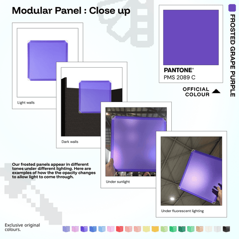 Frosted Grape Purple modular panel close-up in different lighting