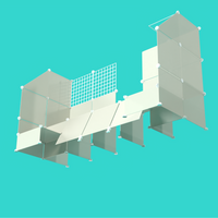 Angled bottom perspective of Ivory White BOOF Stand showing modular panel and grid layout