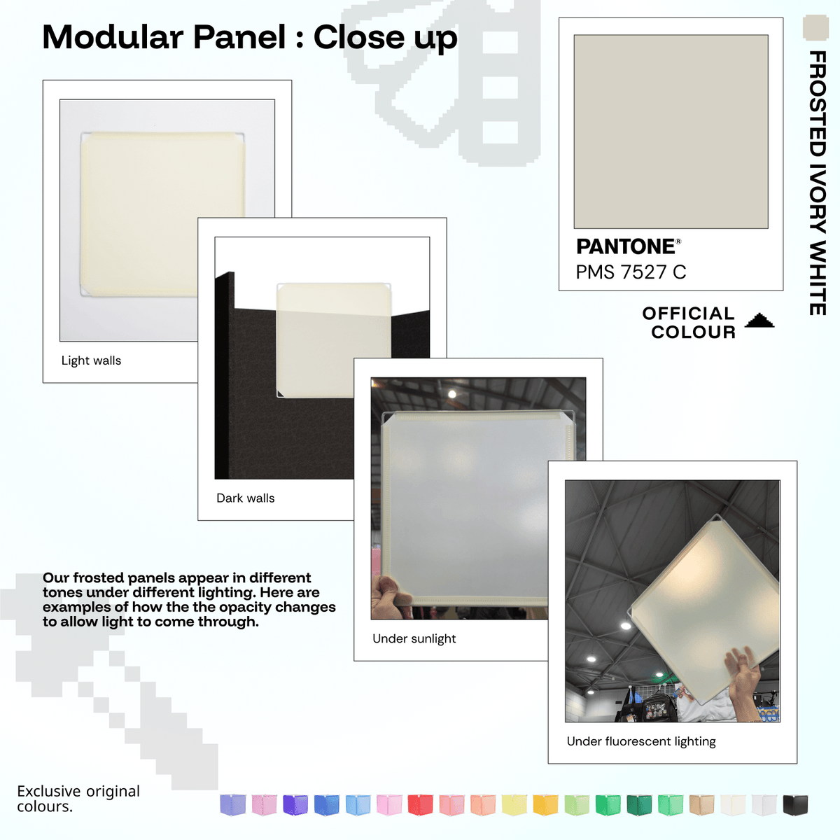 Shapeshift Base 46 Frosted Ivory White (PMS 7527 C) modular panels shown in real life