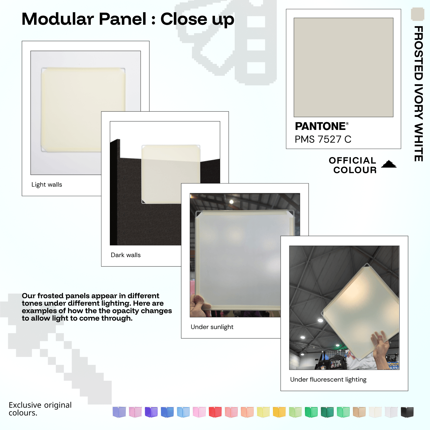 Shapeshift Base 46 Frosted Ivory White (PMS 7527 C) modular panels shown in real life