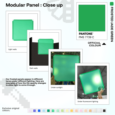Frosted Jade Green modular panel close-up in different lighting
