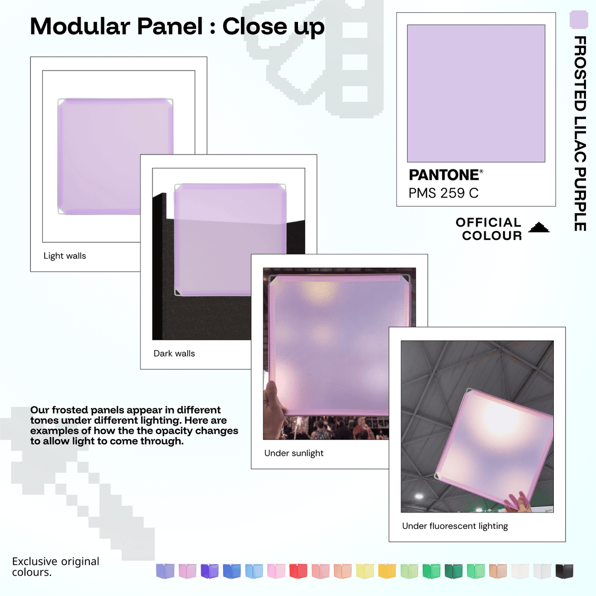 Shapeshift Base 46 Frosted Lilac Purple (PMS 263 C) modular panels shown in real life