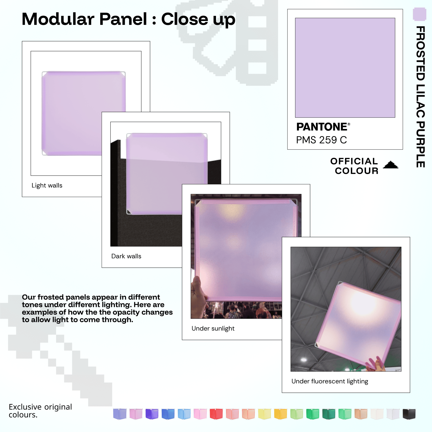 Shapeshift Base 46 Frosted Lilac Purple (PMS 263 C) modular panels shown in real life