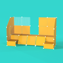 Front-right angle of BOOF Stand in Mustard Yellow with display-ready setup for conventions