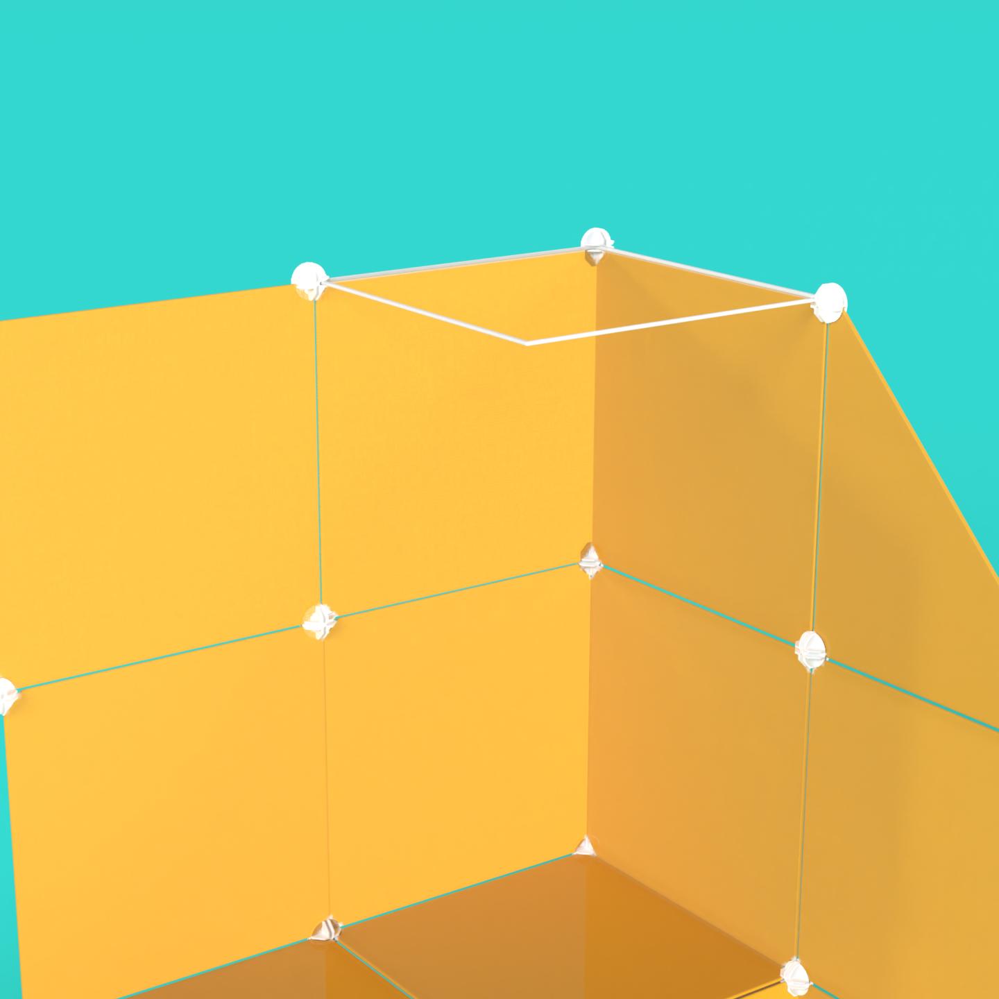 Detail of grid wire frame on BOOF Stand in Mustard Yellow with space for hanging products using Croc Hooks