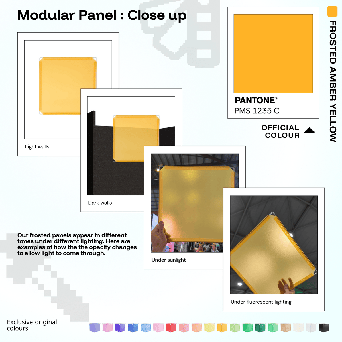 Shapeshift Base 46 Frosted Amber Yellow (PMS 1235 C) modular panels shown in real life