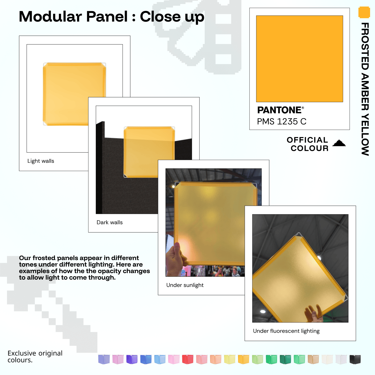 Shapeshift Base 46 Frosted Amber Yellow (PMS 1235 C) modular panels shown in real life