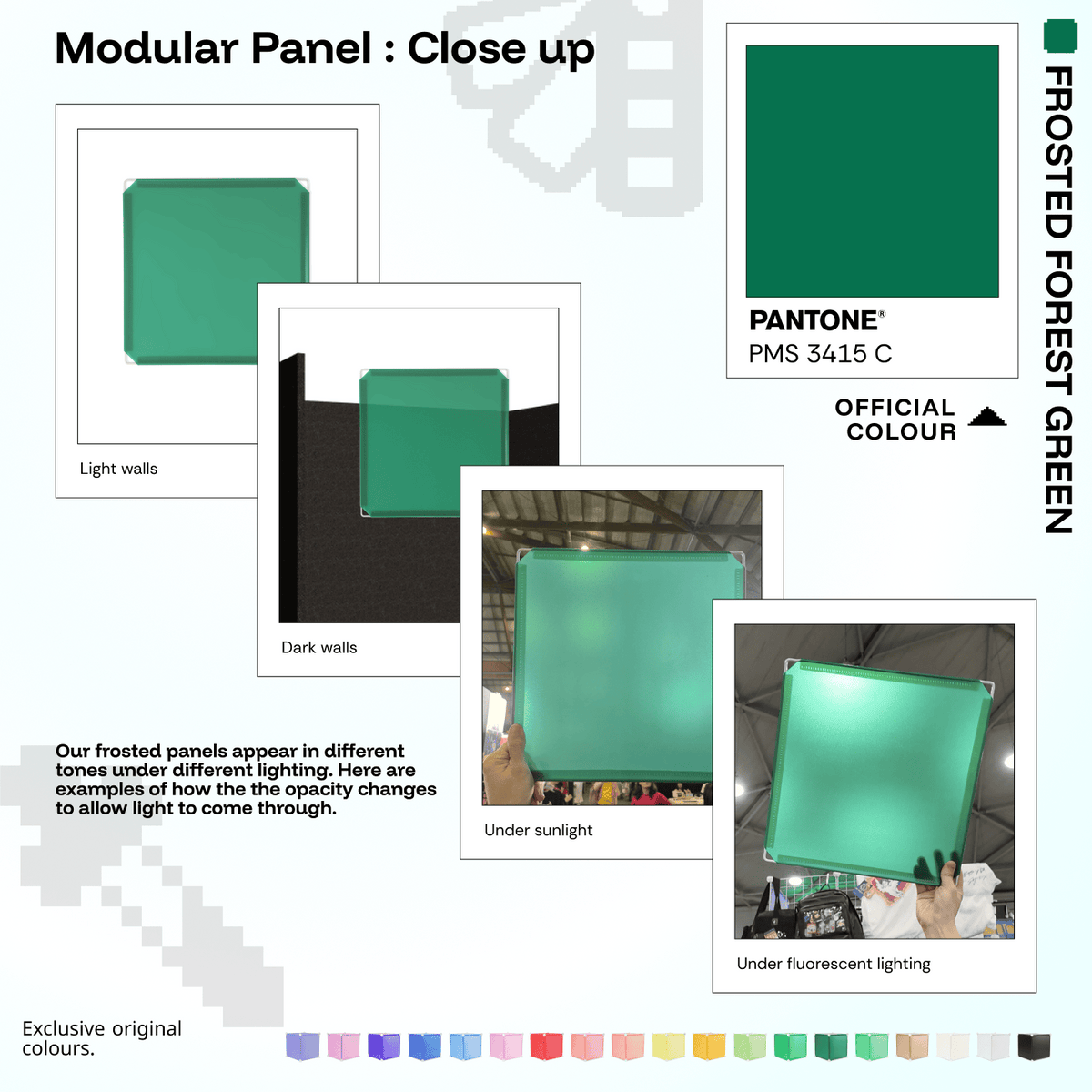 Shapeshift Base 46 Frosted Forest Green (PMS 3415 C) modular panels shown in real life