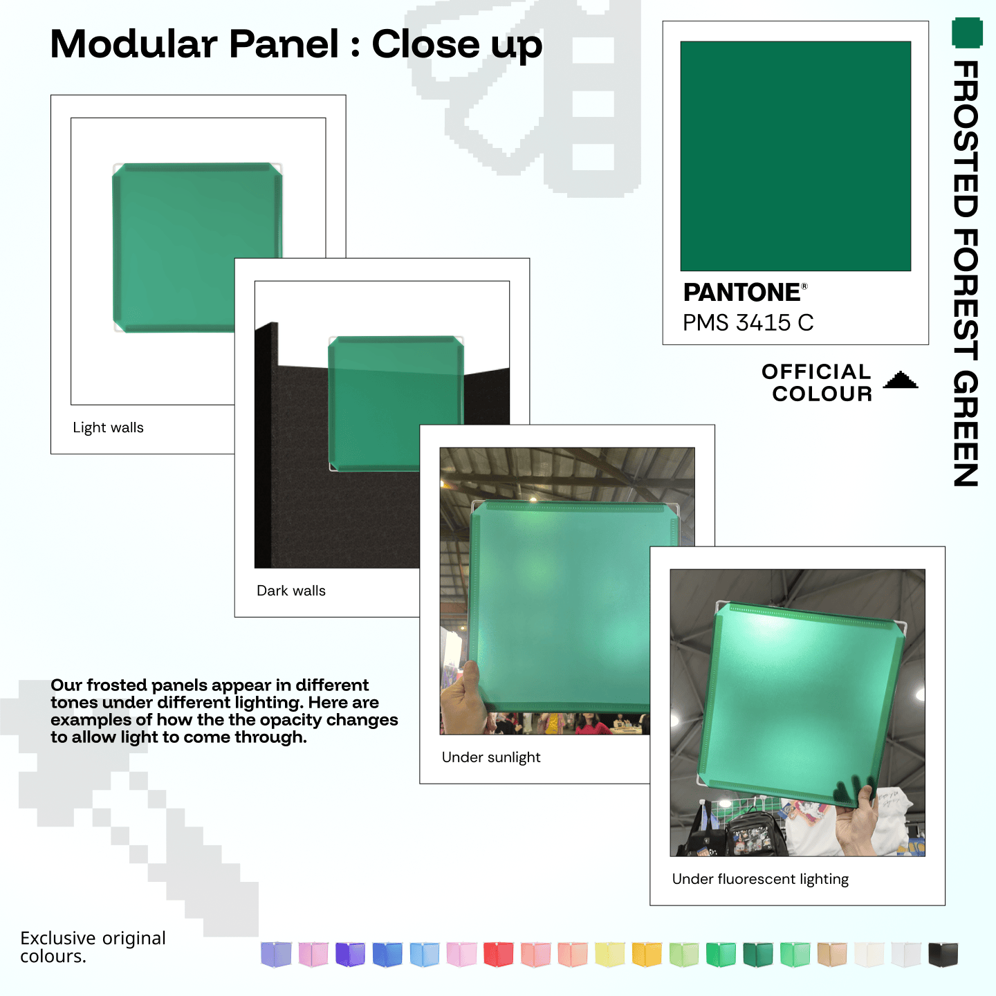 Shapeshift Base 46 Frosted Forest Green (PMS 3415 C) modular panels shown in real life