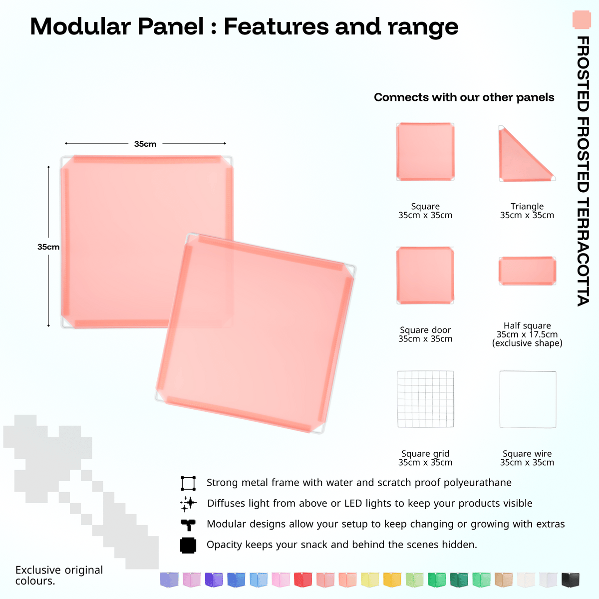 Shapeshift Base 46 Frosted Terracotta (PMS 1765 C) modular panel close-up features