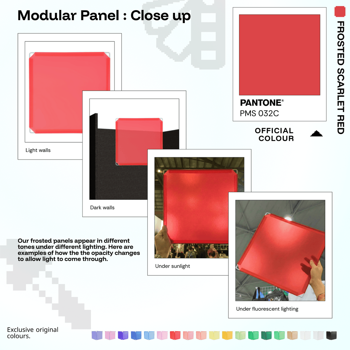 Shapeshift Base 46 Frosted Scarlet Red (PMS 032 C) modular panels shown in real life
