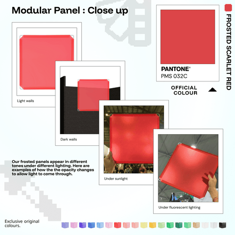Frosted Scarlet Red modular panel close-up in different lighting