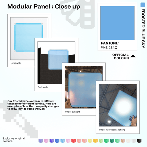 Frosted Sky Blue modular panel close-up in different lighting
