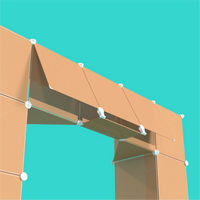 Event kiosk designed for creative professionals, featuring modular wire grid panels, reusable connectors, and customizable display options for conventions