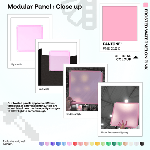 Frosted Watermelon Pink modular panel close-up in different lighting