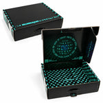 Artist Booths carry case, closed and open, black with teal print