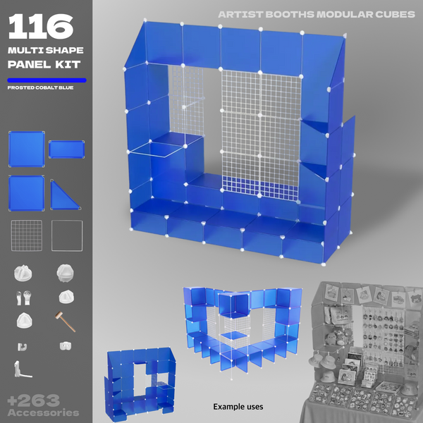 Artistbooths Artist Booth Frosted Cobalt Blue (PMS 2728 C) 116 Modular Multi Shape Panel & Connector Kit - Artist Booth Table Setup