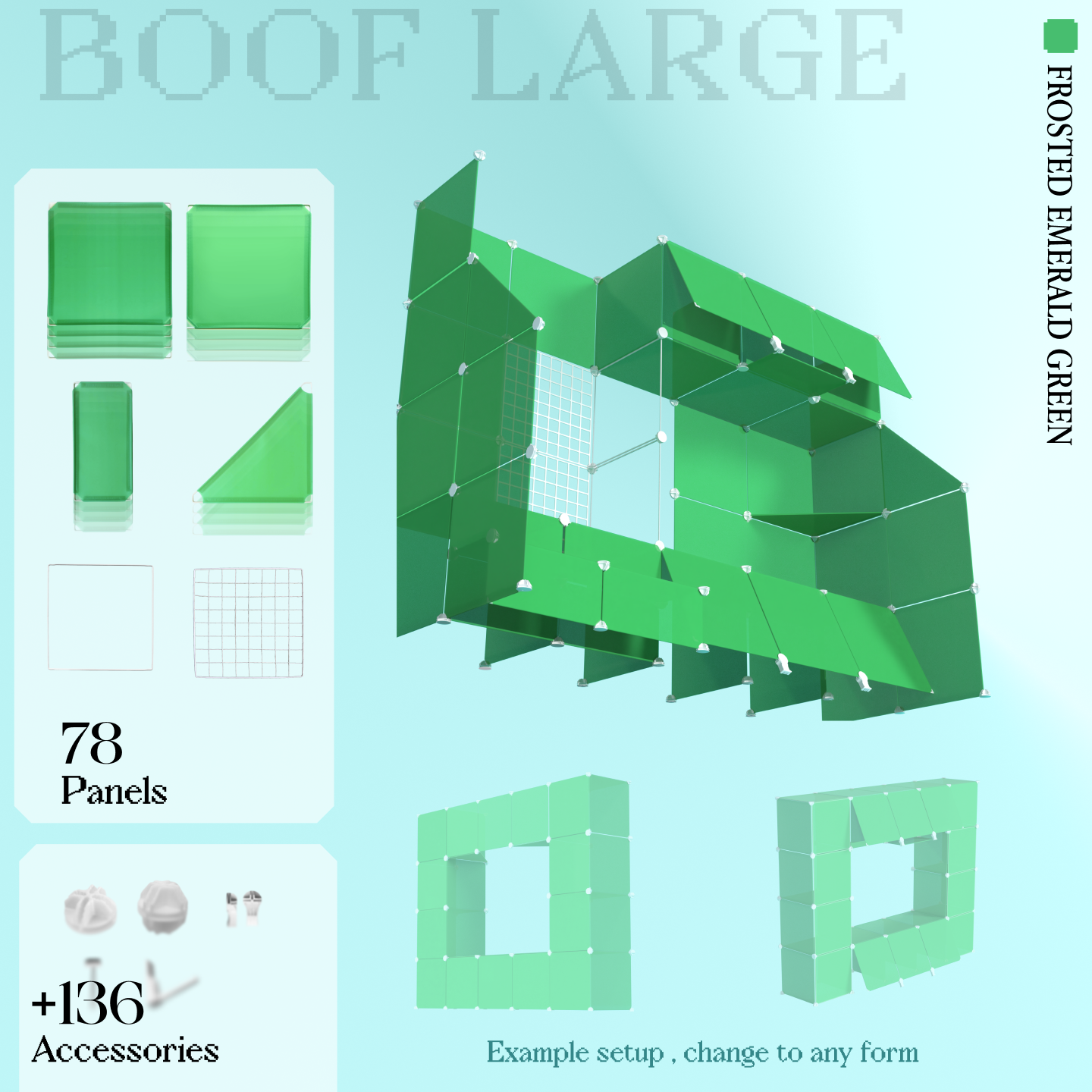 Unleash endless creative possibilities with this green building set! Featuring 78 clear panels and 138 accessories, it's perfect for artists crafting the ultimate convention display. Showcase your prints, charms, pins, or any merch with freedom! Clear panels make your products shine, while accessories let you customize your unique layout. Lightweight, portable, and a breeze to assemble – take your booth to the next level!