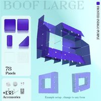 Set of frosted indigo-purple building panels, including 78 panels and 138 accessories, with example setups shown.