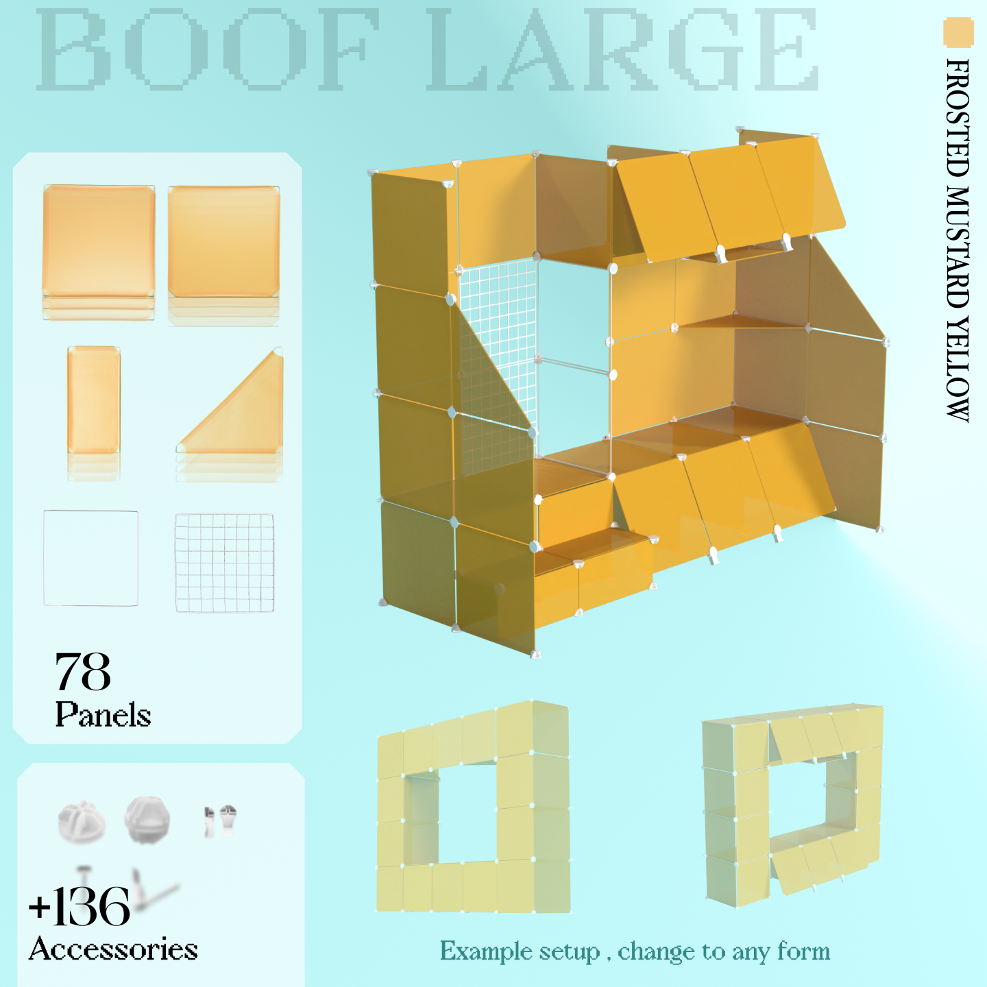 Huge BOOF building kit: 78 bright yellow panels, 138 accessories for endless, amazing setups!