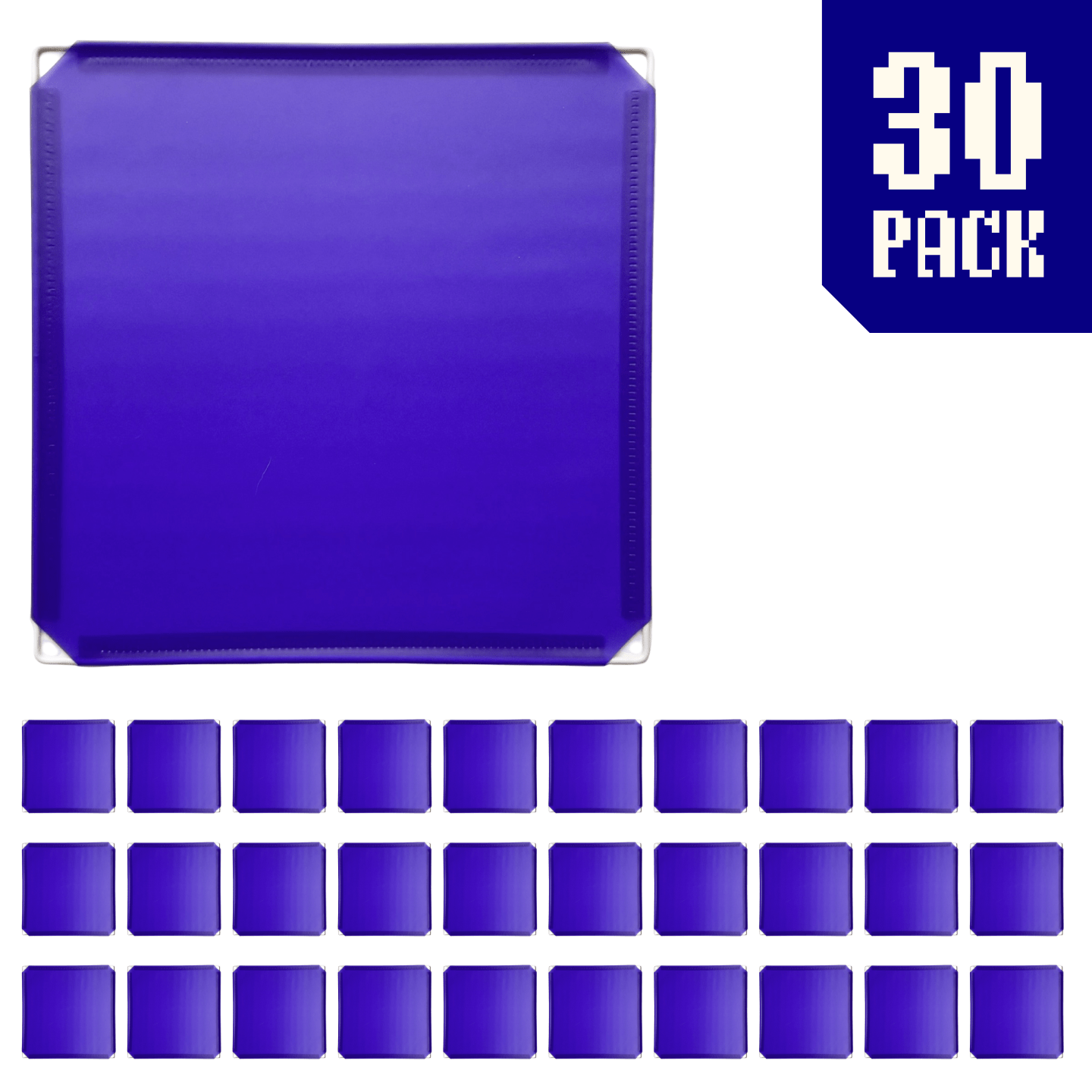 30-pack of Indigo Purple BOOF panels for modular artist alley and convention booth connector grid display setups.