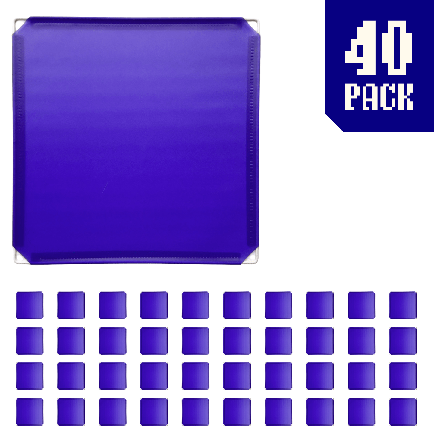 40-pack of Indigo Purple BOOF panels for modular artist alley and convention booth connector grid display setups.