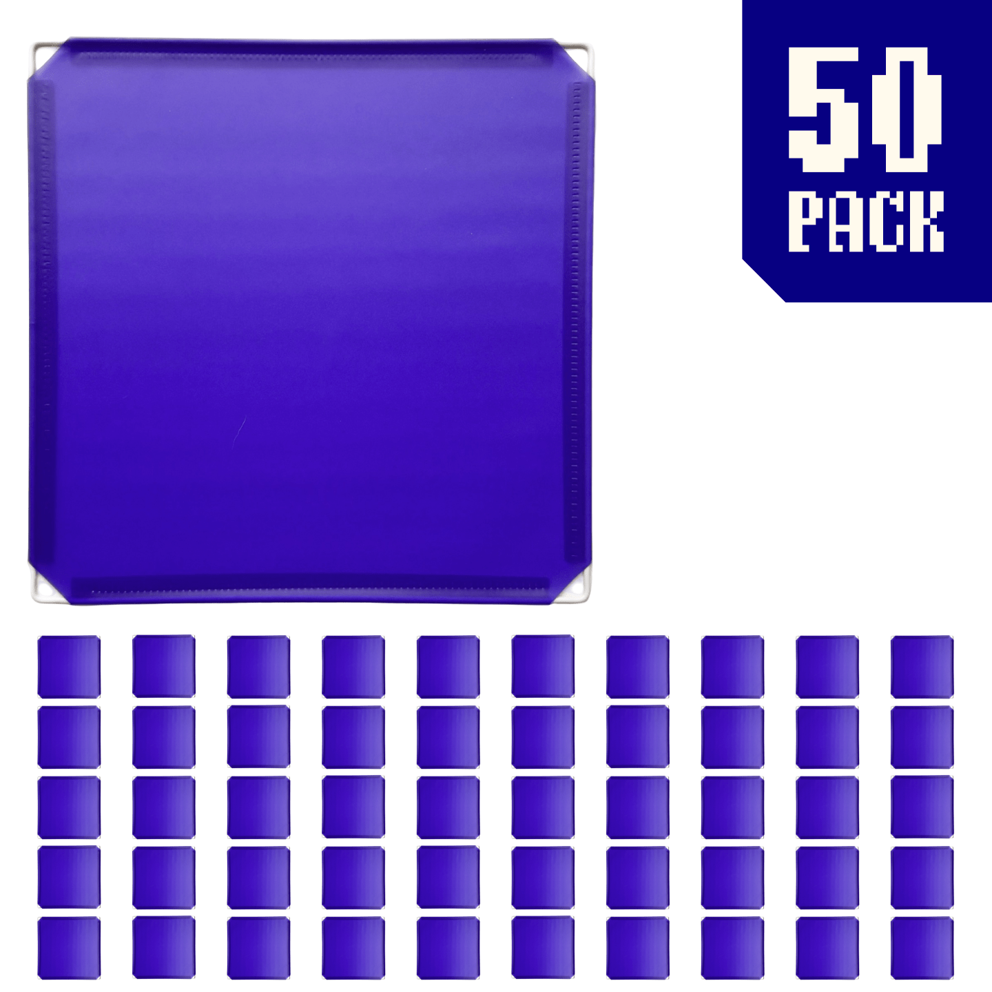 50-pack of Indigo Purple BOOF panels for modular artist alley and convention booth connector grid display setups.