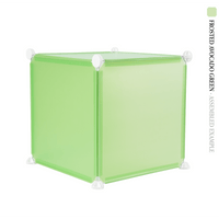 Frosted avocado green square cube panels assembled in front of a white background - perfect for creative and modular artist alley & convention booth setups
