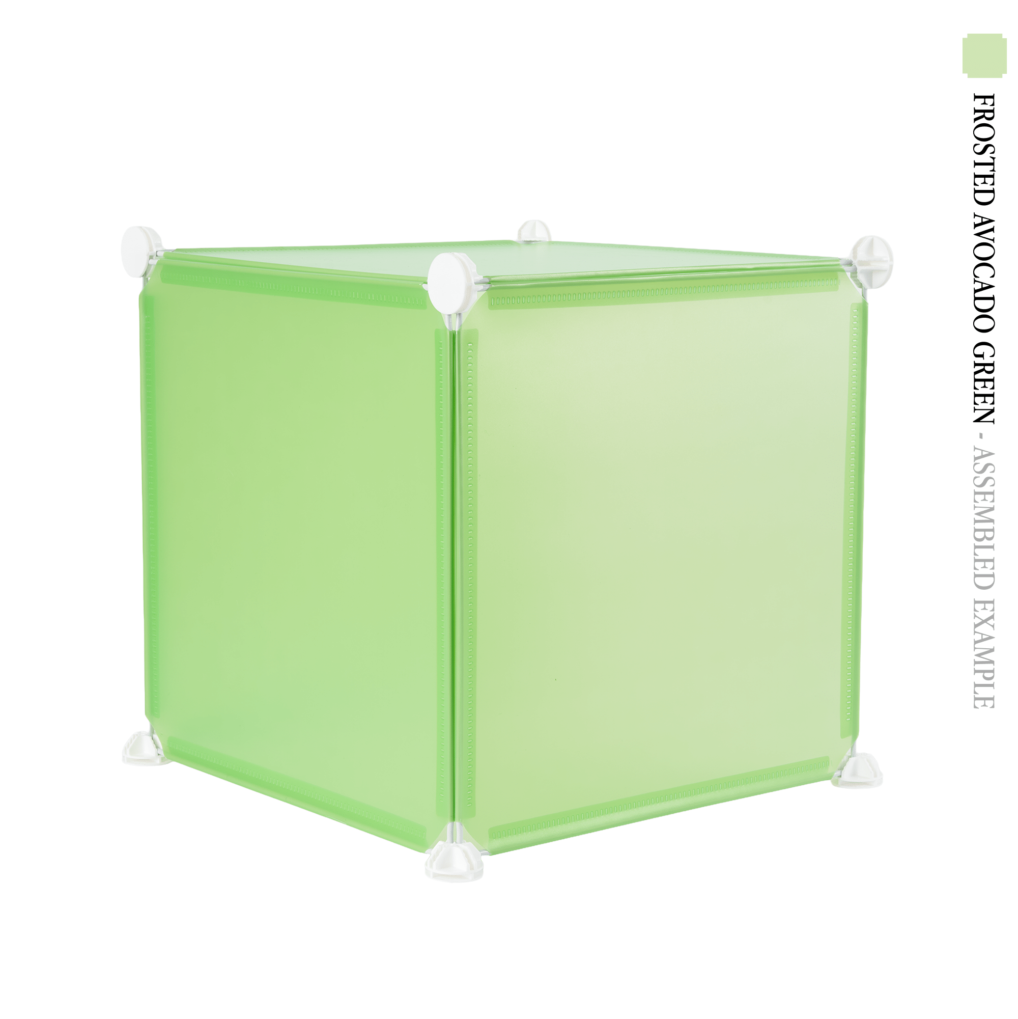 Frosted avocado green square cube panels assembled in front of a white background - perfect for creative and modular artist alley & convention booth setups