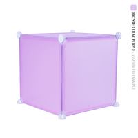 Frosted lilac purple square cube panels assembled in front of a white background - perfect for creative and modular artist alley & convention booth setups