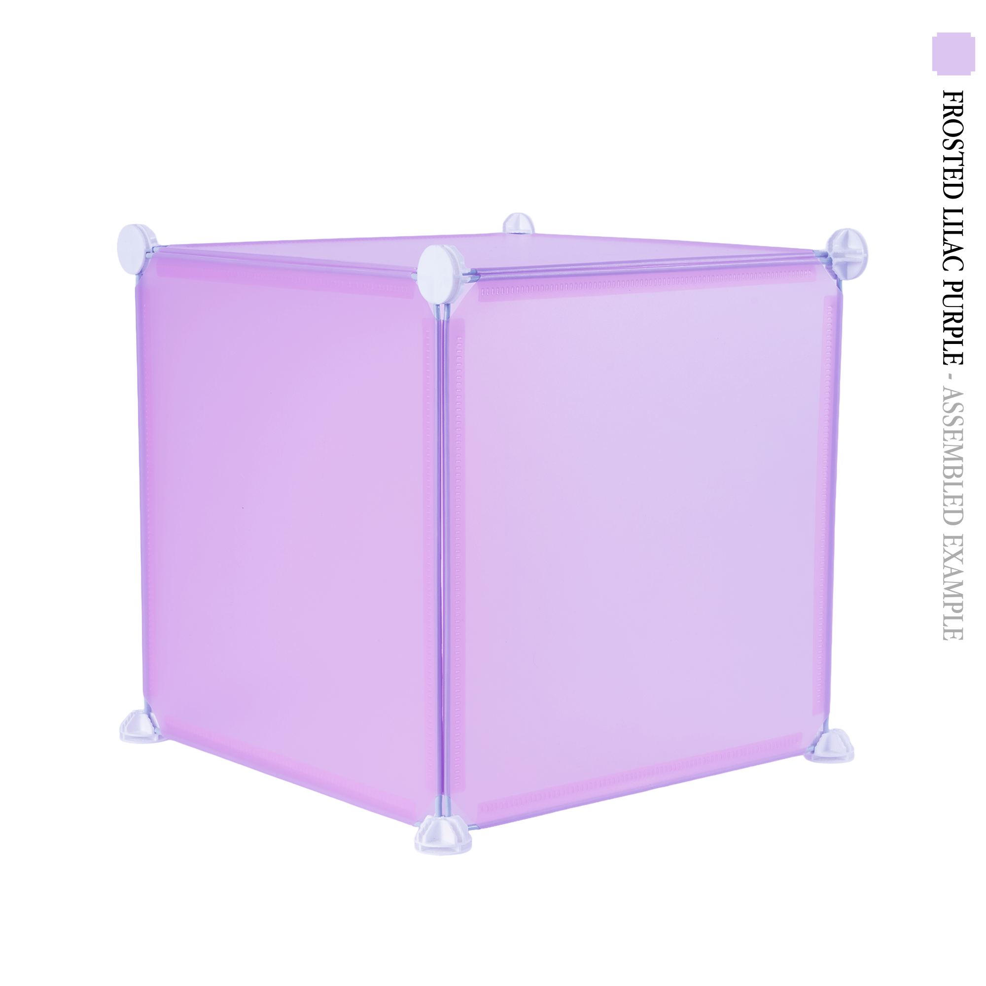 Frosted lilac purple square cube panels assembled in front of a white background - perfect for creative and modular artist alley & convention booth setups