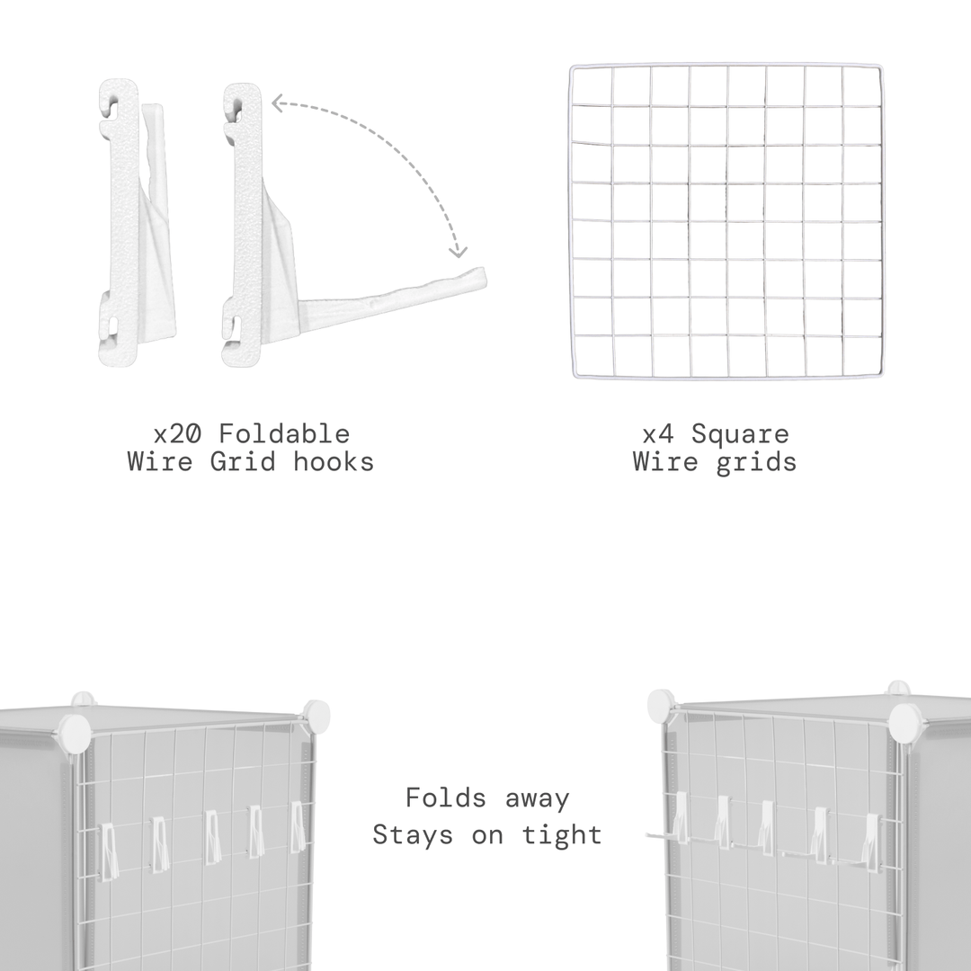 Artistbooths Booth Garage 24 Pack - 4 Grid+20 Fold Hooks [save 20%] Self serve display Grid & Fold Hook expansion pack [12/24 Mixed Pcs]