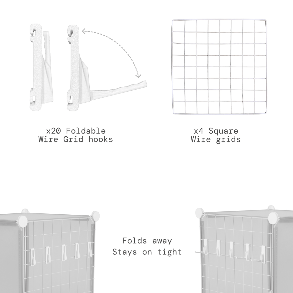 Artistbooths Booth Garage 24 Pack - 4 Grid+20 Fold Hooks [save 20%] Self serve display Grid & Fold Hook expansion pack [12/24 Mixed Pcs]